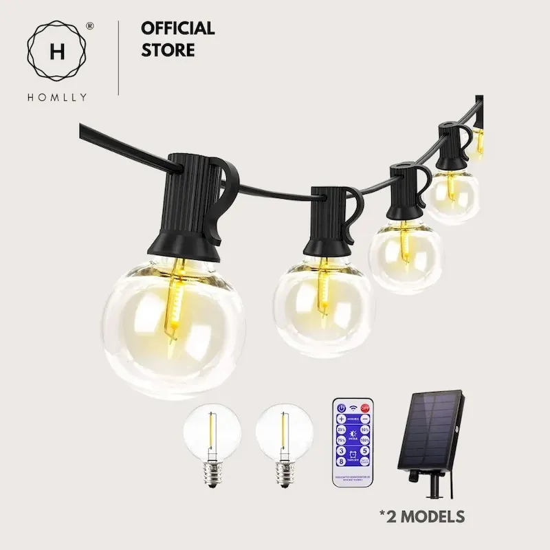 front Homlly Dimmable Solar USB Dual Power Outdoor Balcony String Lights with Remote 2025 - Tableware